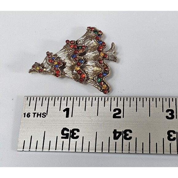 VTG Enamel Rhinestone Christmas Tree Brooch Gold Tone with Multi-Color Jewelry - Picture 3 of 3